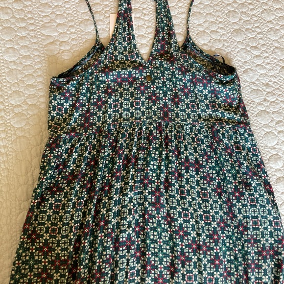 Women's ROXY A-Line Green Geo Print Midi Sundress Button Front Soft Size Med - Picture 6 of 7
